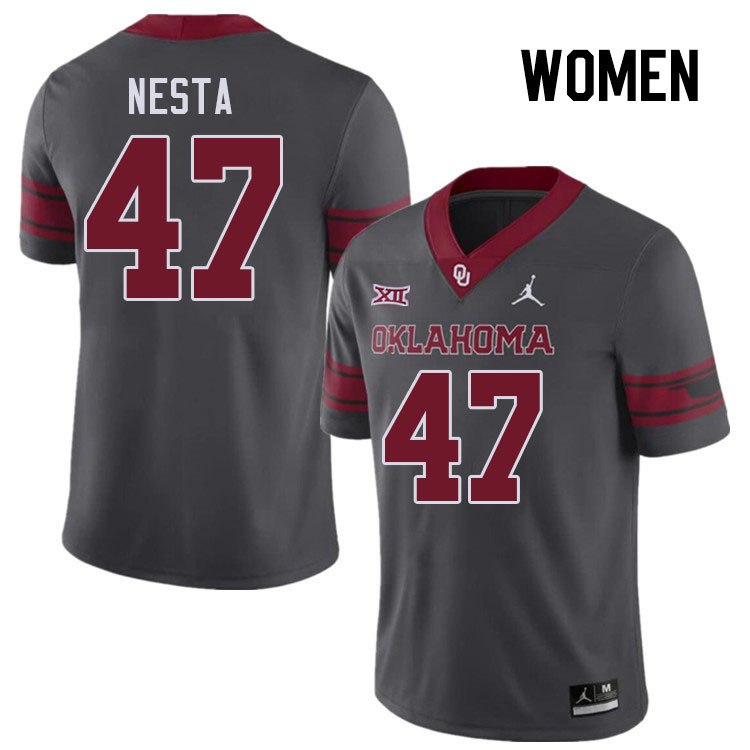 Women #47 James Nesta Oklahoma Sooners College Football Jerseys Stitched-Charcoal